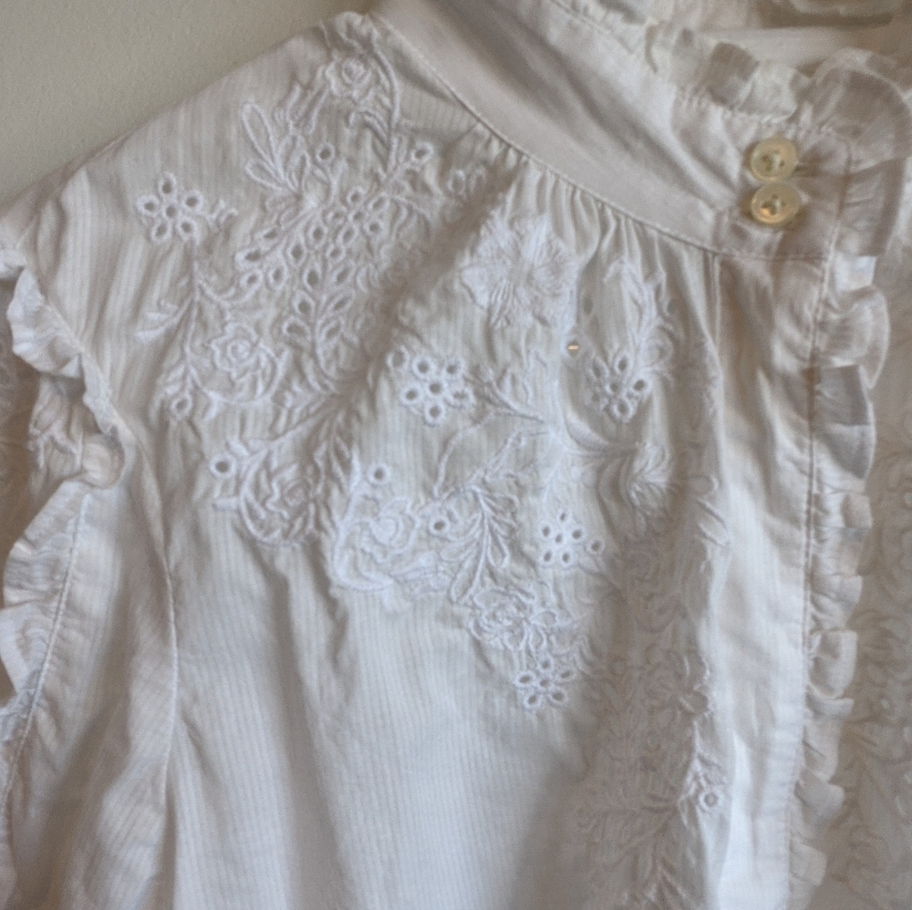 Embroidered Eyelet Prairie Button Up Blouse - Picture 14 of 15